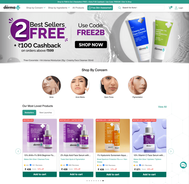 The Derma Co Website